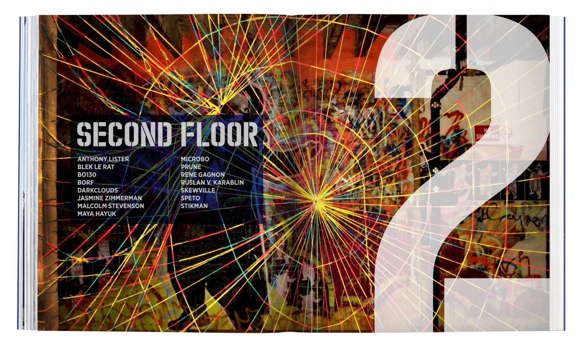 Second Floor spread from the Eleven Spring book listing Jasmine Zimmerman among the exhibiting artists